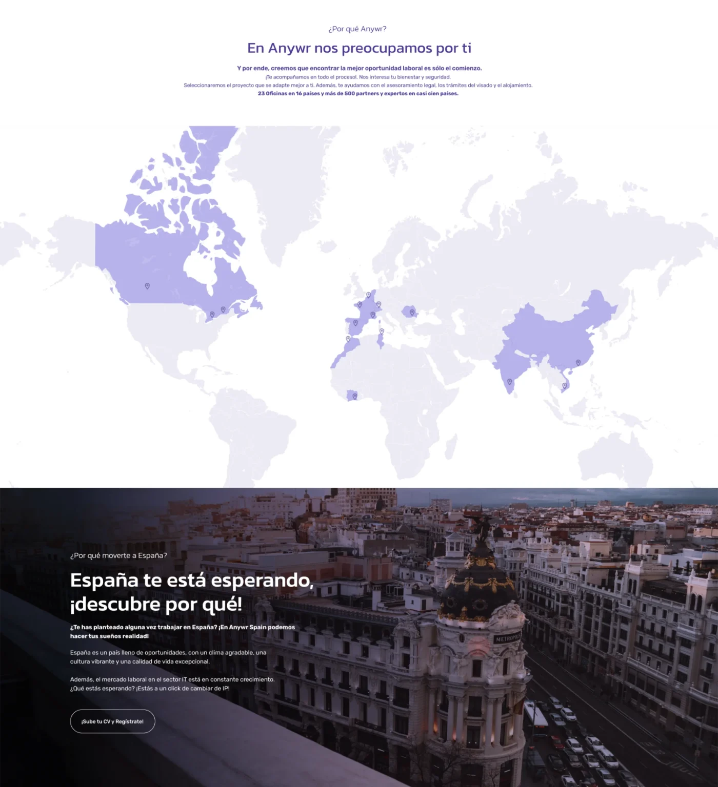 Anywr Spain landing page: the opening and the offer