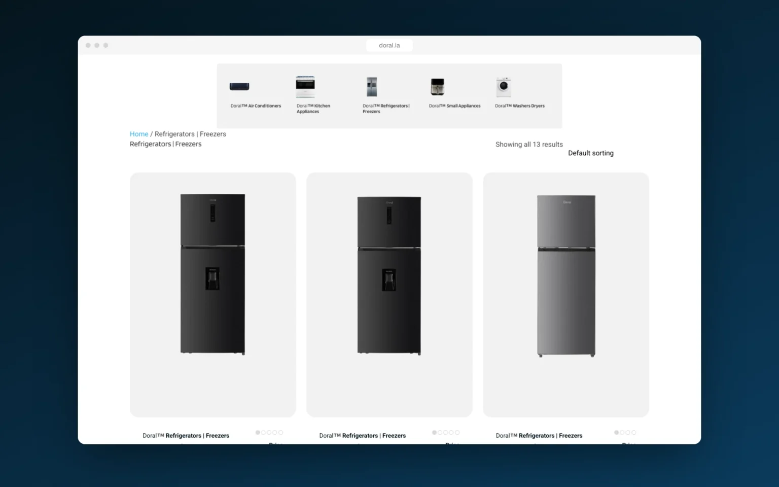 Doral website: refrigerators and freezers
