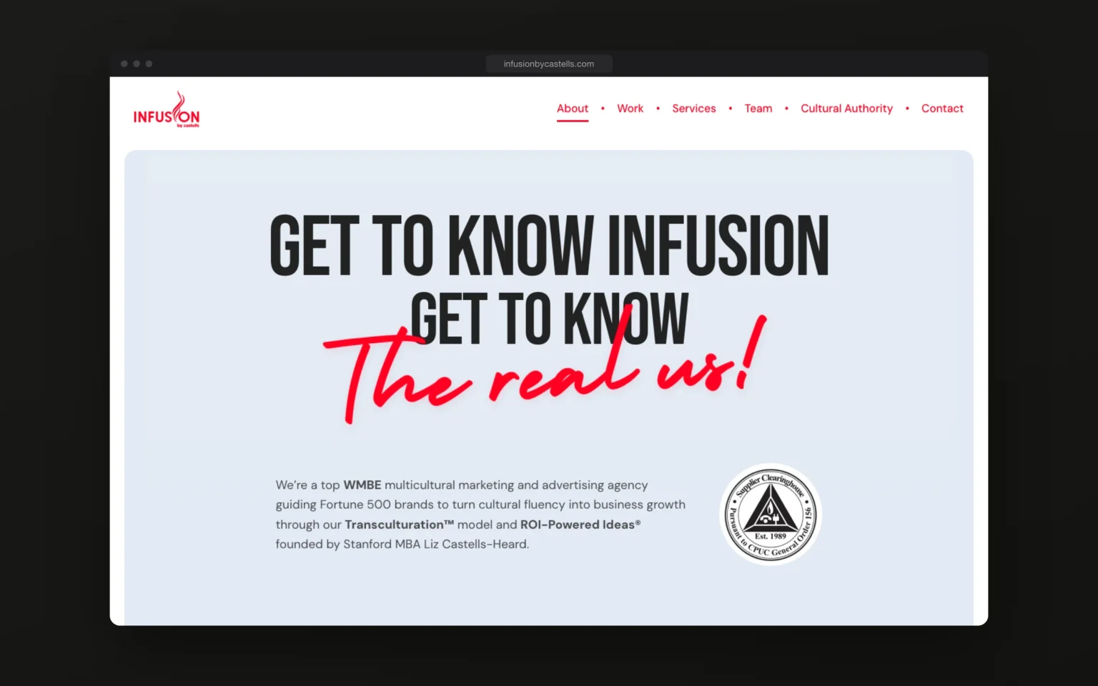 INFUSION by Castells website: about page