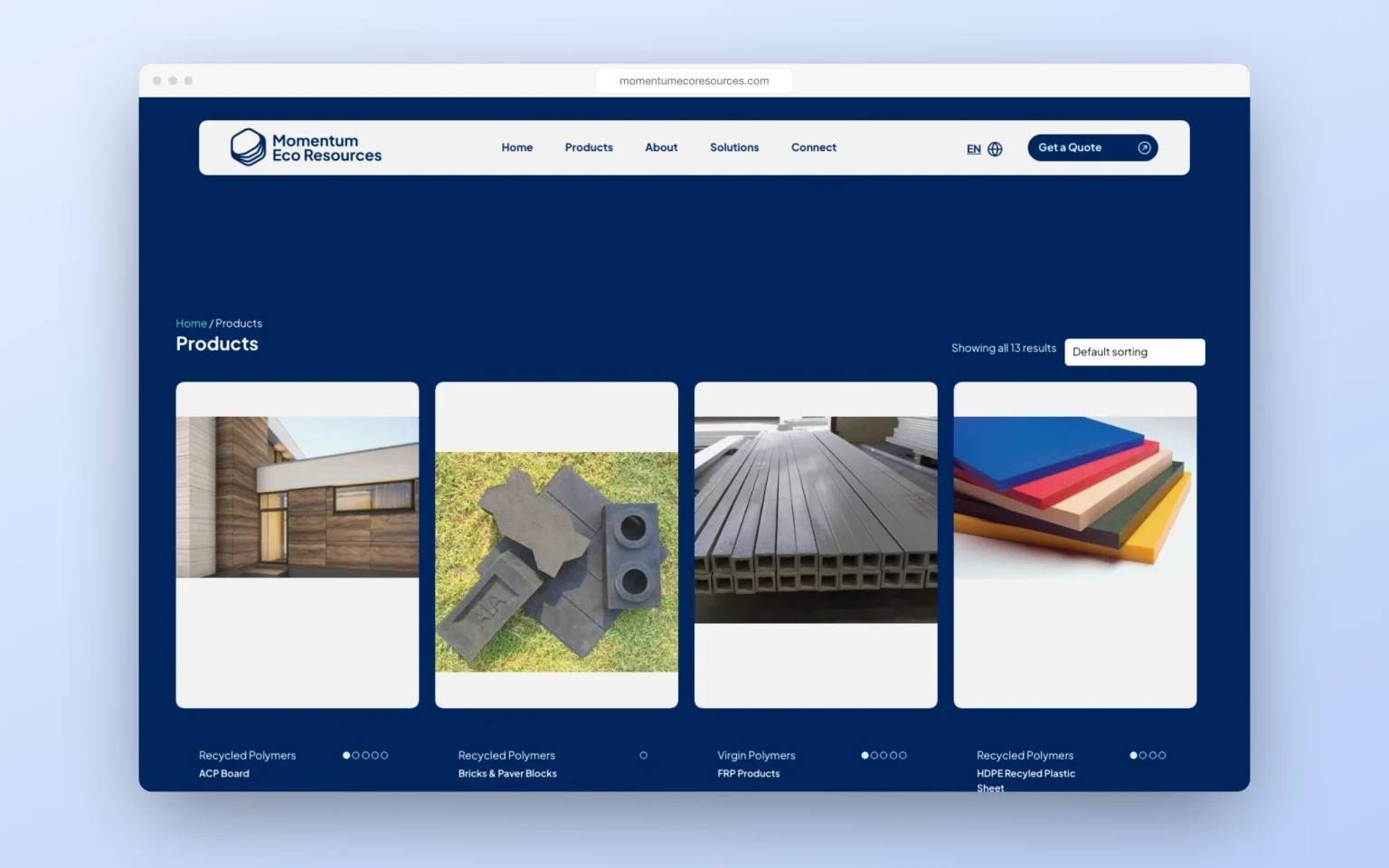 Momentum Eco Resources website: product catalogue