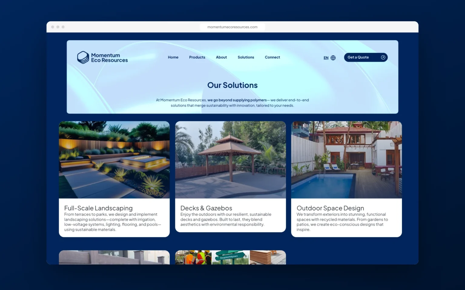Momentum Eco Resources website: solutions